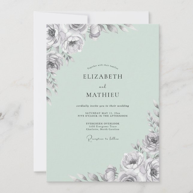 Mint Charcoal Painted Wedding Invitation (Front)