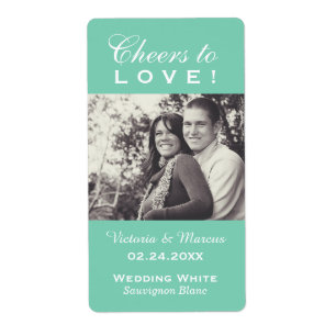Mint Cheers to Love Wedding Photo Wine Bottle
