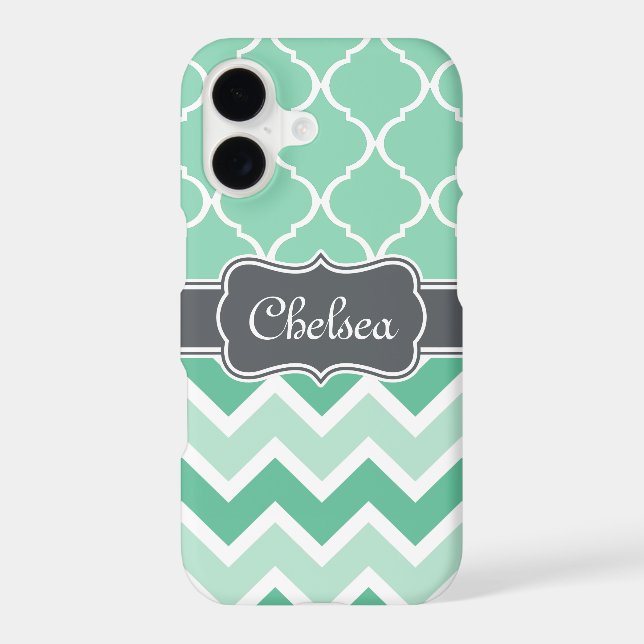 Mint Chevron and Lattice Pattern Grey Name (Back)
