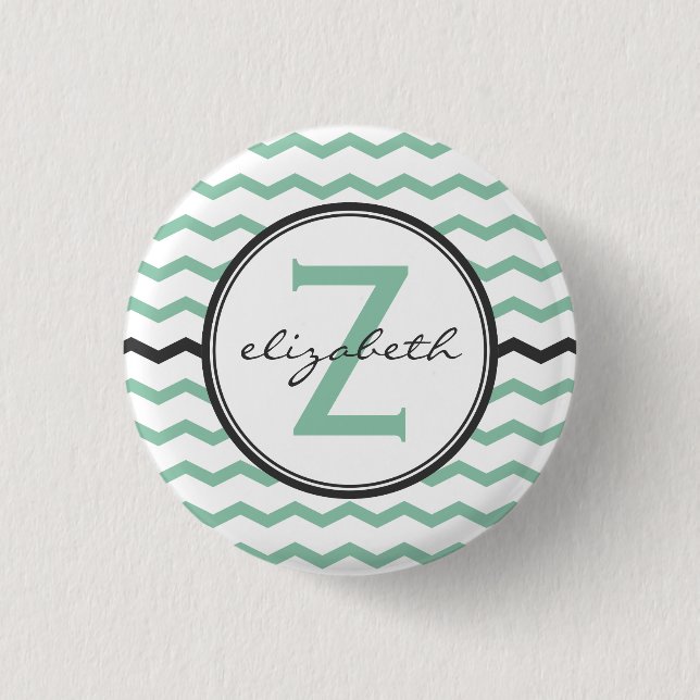 Mint Chevron Monogram 1 Inch Round Button (Front)