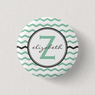 Mint Chevron Monogram 1 Inch Round Button