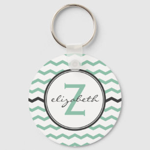 Mint Chevron Monogram Keychain