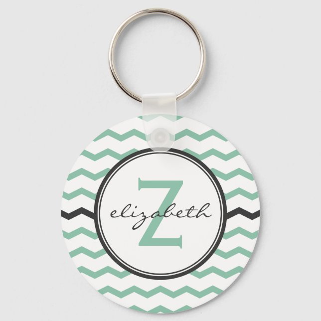 Mint Chevron Monogram Keychain (Front)