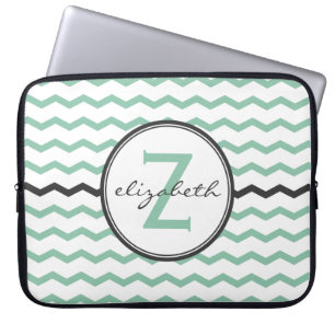 Mint Chevron Monogram Laptop Sleeve