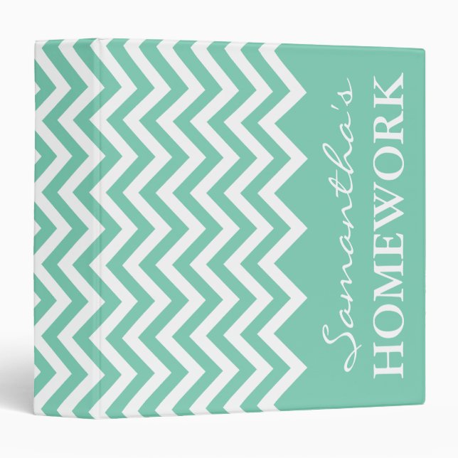 Mint chevron pattern binder for school teacher (Front/Spine)