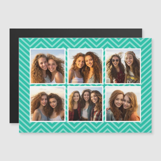 Mint Chevron Pattern with Trendy 6 Photo Collage (Front/Back)