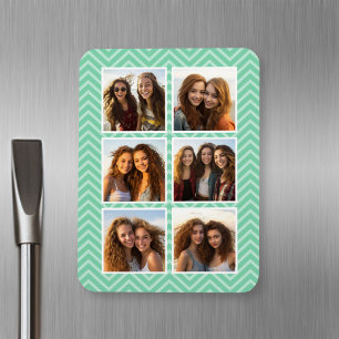 Mint Chevron Pattern with Trendy 6 Photo Collage Magnet