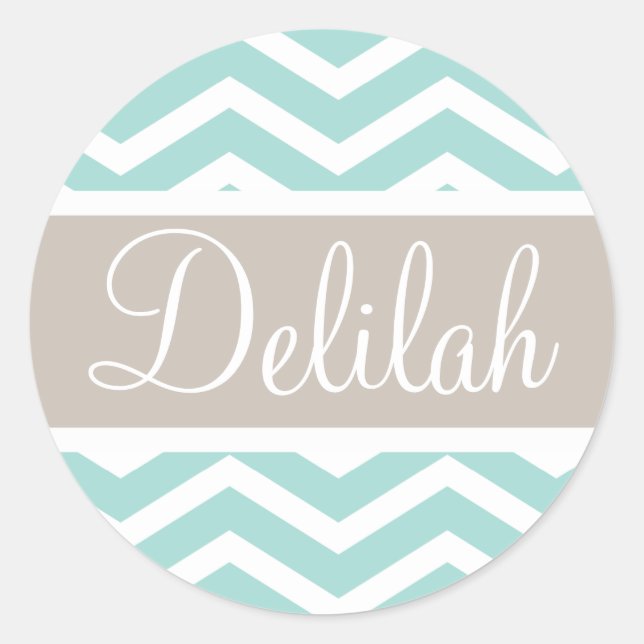 Mint Chevron Tan Monogram Classic Round Sticker (Front)