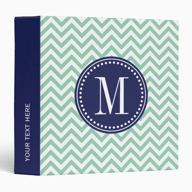 Mint Chevron Zigzag Personalized Monogram Binder (Front/Spine)