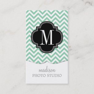 Mint Chevron Zigzag Personalized Monogram Business Card