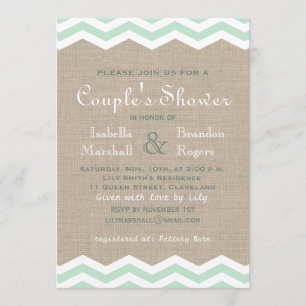 Mint Chevrons on Burlap Couple's Shower Invite