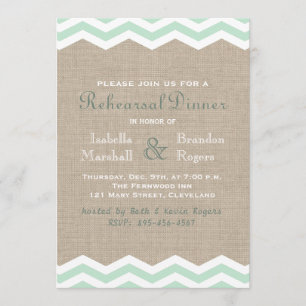 Mint Chevrons on Burlap Rehearsal Dinner Invite