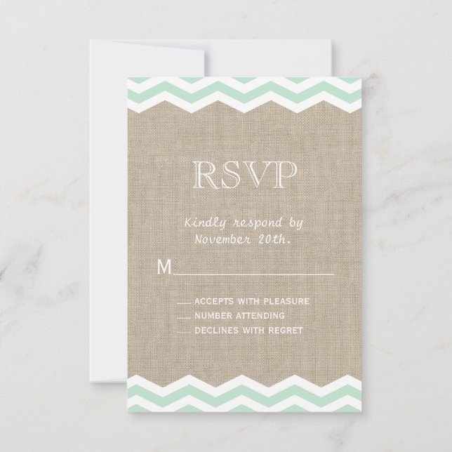 Mint Chevrons on Burlap RSVP Card (Back)