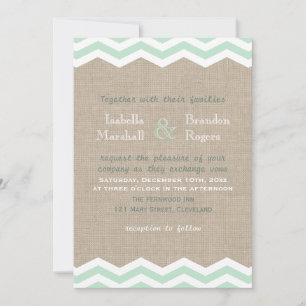 Mint Chevrons on Burlap Wedding Invitation