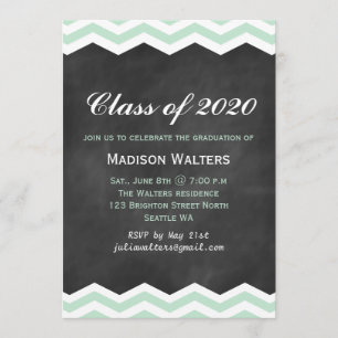 Mint Chevrons on Chalkboard Graduation Invitation