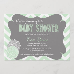 Mint Chic Chevron Baby Shower Invitation