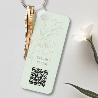 Mint | Chic Minimal Floral QR Keychain