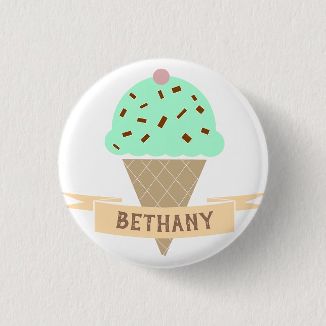 Mint Choc Chip Ice Cream Cone Personalised Kids'  1 Inch Round Button (Front)