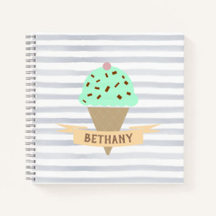 Mint Choc Chip Ice Cream Stripes Personalised Notebook