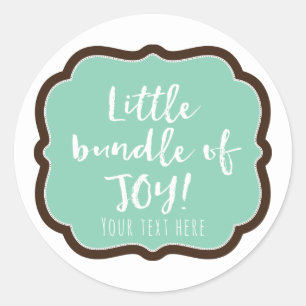Mint & Chocolate Brown Bundle of Joy Baby Shower Classic Round Sticker