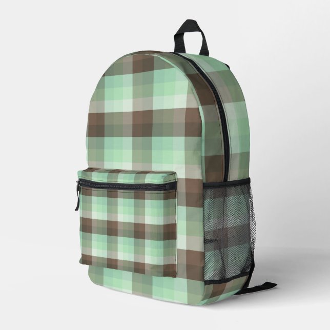 Mint Chocolate Chip Colour Block Plaid Stripes  Printed Backpack (Back Corner Right)