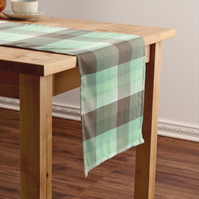 Mint Chocolate Chip Colour Block Plaid Stripes  Short Table Runner (In Situ)