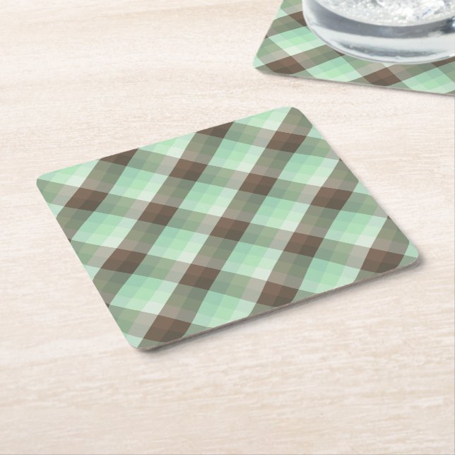 Mint Chocolate Chip Colour Block Plaid Stripes  Square Paper Coaster (Angled)