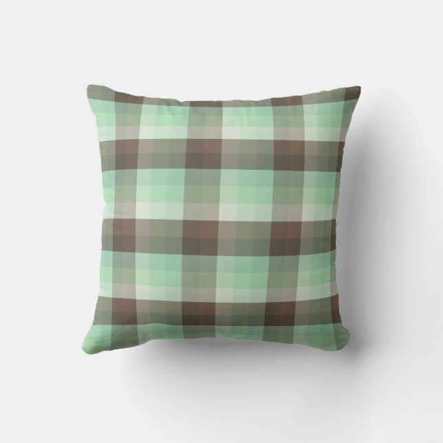 Mint Chocolate Chip Colour Block Plaid Stripes  Throw Pillow (Back)