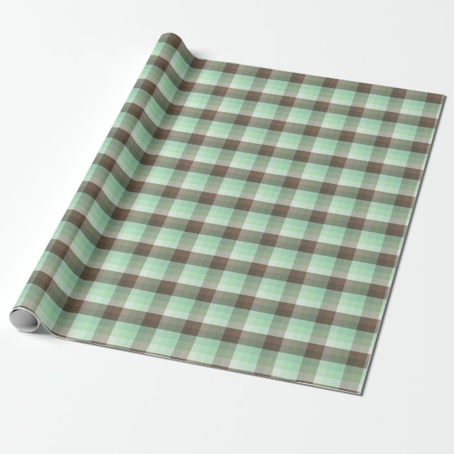 Mint Chocolate Chip Colour Block Plaid Stripes  Wrapping Paper (Unrolled)