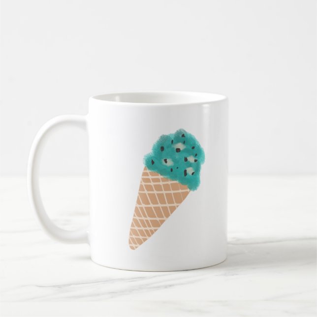 Mint Chocolate Chip Ice Cream Cone Gift Coffee Mug (Left)