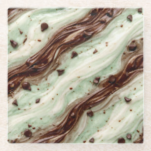 Mint Chocolate Chip Milkshake Marble Design Glass Coaster