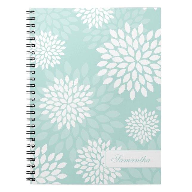 Mint Chrysanthemums Floral Pattern Notebook (Front)