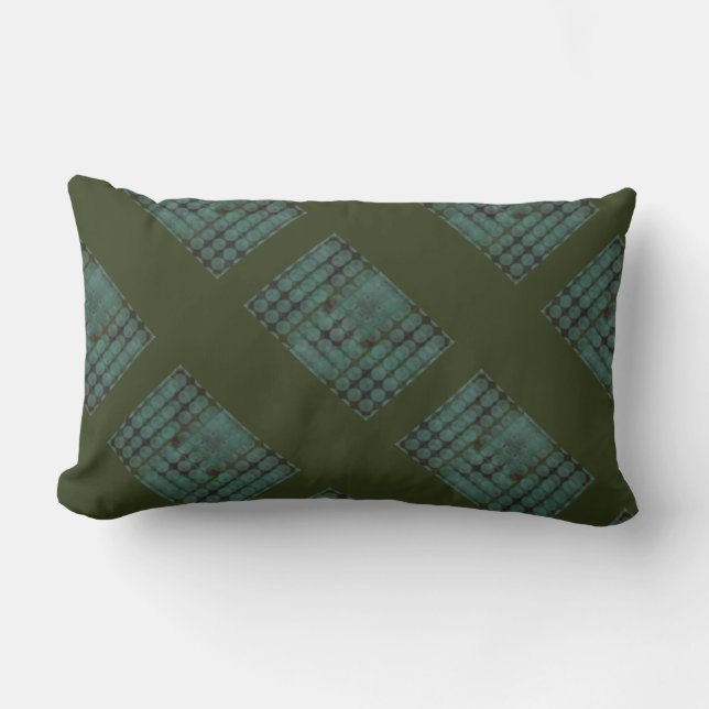 Mint circle or pit on dark green, generating shape lumbar pillow (Front)