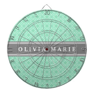 Mint Circular Pattern Grey White Name Dartboard