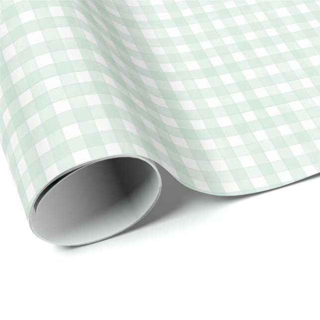 Mint Classic Gingham Wrapping Paper (Roll Corner)