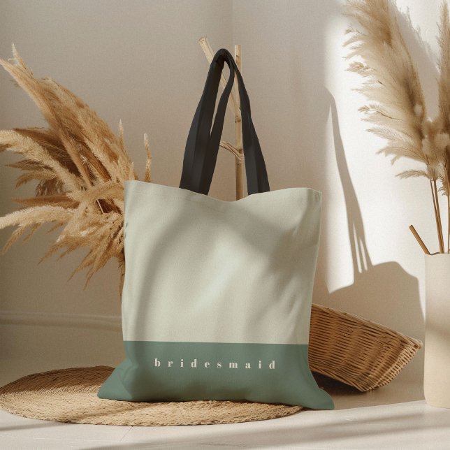 Mint Colour Block Personalized Tote Bag (Mint green color block bridesmaid wedding tote bag.)
