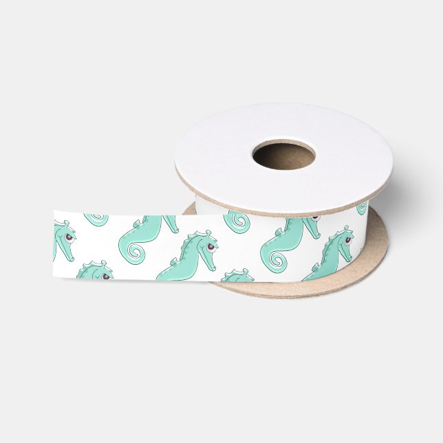 Mint Coloured Seahorse Satin Ribbon (Spool)