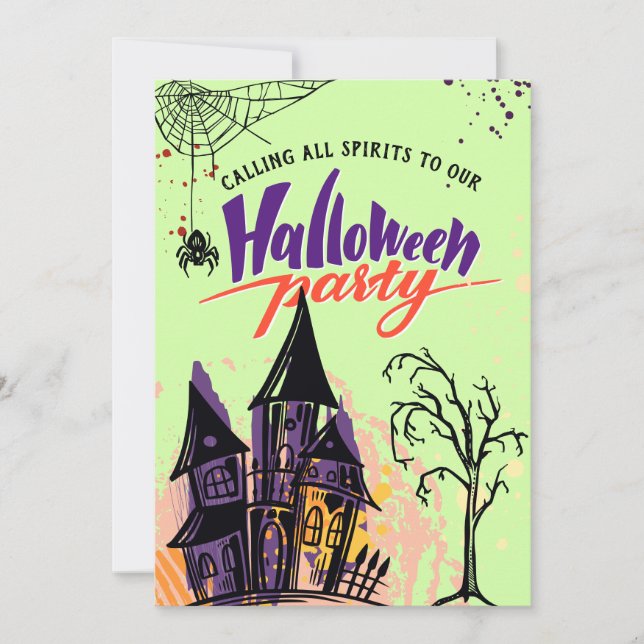 Mint Colourful Abstract Halloween Party Invitation (Front)