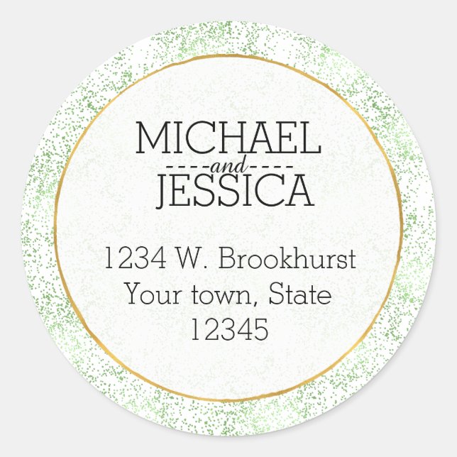 Mint Confetti Dots Personalized name and address Classic Round Sticker (Front)
