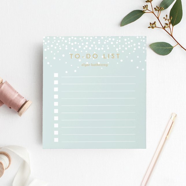 Mint | Confetti Dots Personalized To-Do List Notepad (Creator Uploaded)