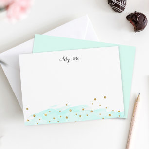 Mint   Confetti Pop Personalized Stationery Flat Card