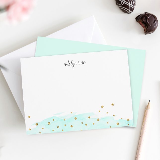 Mint | Confetti Pop Personalized Stationery Flat Card (Creator Uploaded)