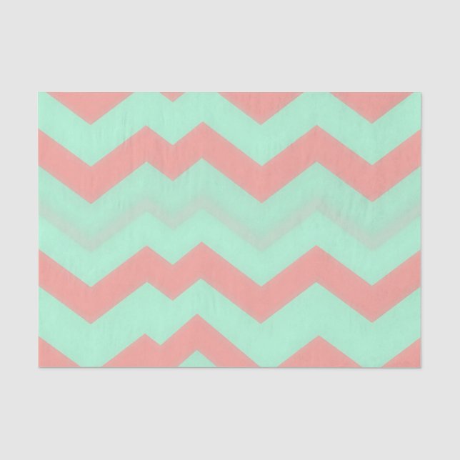 Mint Coral Chevron Pattern Tissue Paper (Front)