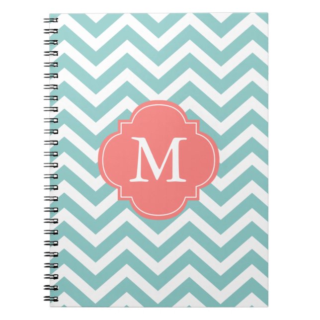 Mint & Coral Chevrons Monogram Notebook (Front)