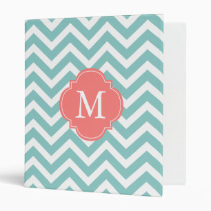 Mint & Coral Zigzags Pattern Monogram Binder