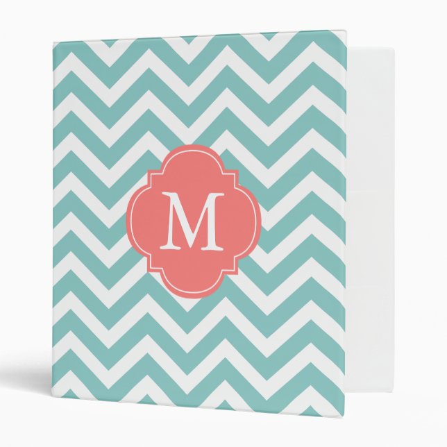 Mint & Coral Zigzags Pattern Monogram Binder (Front/Inside)