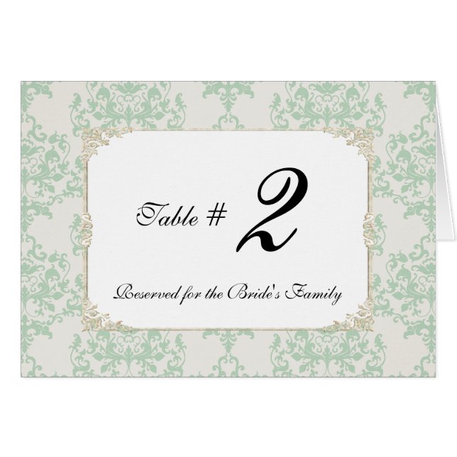 Mint Cottage Chic Wedding Table Number (Front Horizontal)