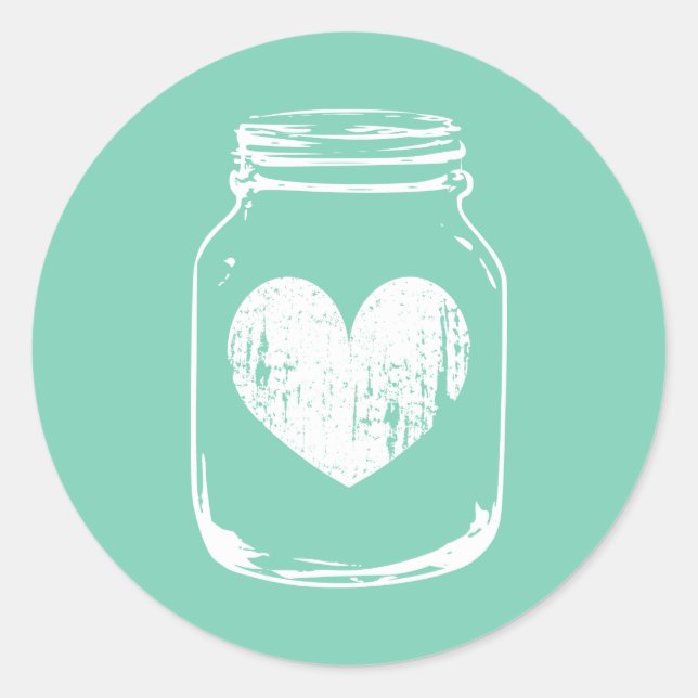 Mint country chic mason jar autocollants de mariag (Devant)
