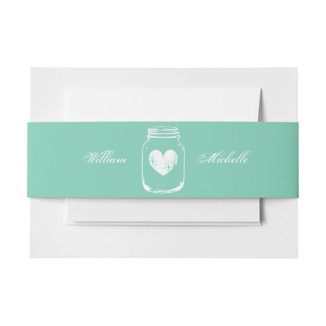 Mint country chic mason jar wedding belly bands invitation belly band (Front Example)