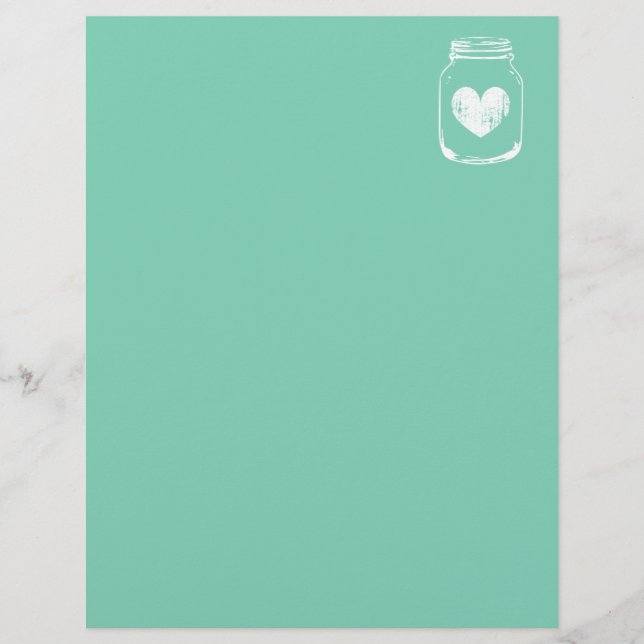 Mint country chic mason jar wedding stationery (Front)